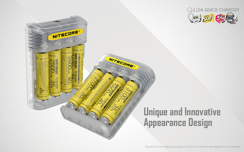 Batteries & Chargers - Nitecore Q4 4-Slot Universal IMR/Li-Ion Battery Charger (Lemonade)